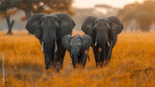 Elephant Family, Heartwarming scene of a family of elephants, emphasizing the strong bonds within the animal kingdom. 