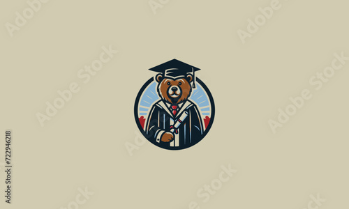 bear wearing uniform graduate vector logo design