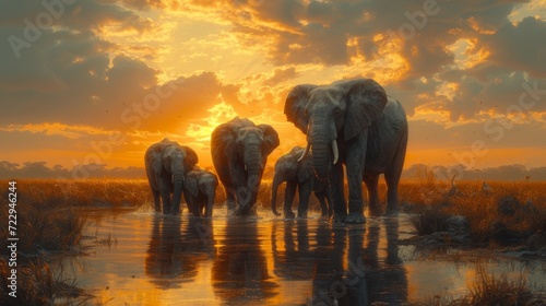 Elephant Family, Heartwarming scene of a family of elephants, emphasizing the strong bonds within the animal kingdom. 