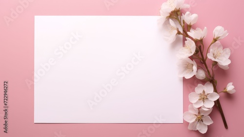 Sakura Cherry Blossom Frame on the pink background. Elegant Floral Template. Romantic Valentine's Day, mother's day, anniversary concept