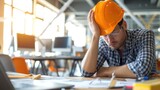 Construction engineer stress of Construction project failure.Unemployment in the Covid Virus Crisis 19. The impact of the outbreak of the virus Covid 19. Business Failure Crisis.