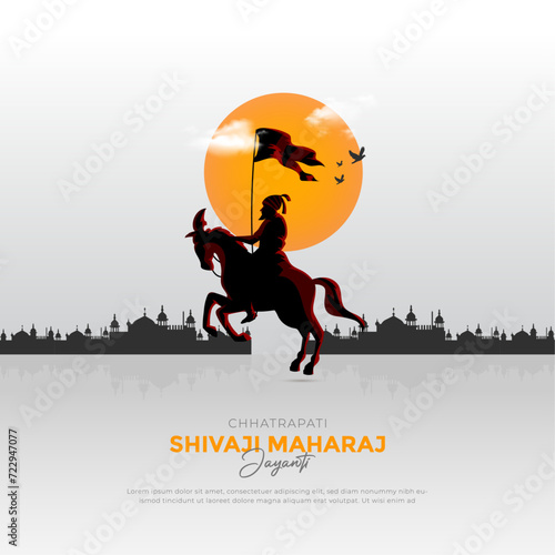 Happy Chhatrapati Shivaji Maharaj Jayanti Banner Design. Shivaji Jayanti Celebration Background and Poster with Text and Maratha Flag Vector Illustration
