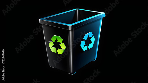 recycling bin. 3d recycle bin and recycle icon. isolated on a black background. With black copy space