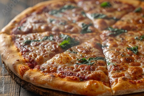 Wallpaper Mural Close-up of a delicious pizza with melted cheese and fresh basil Torontodigital.ca