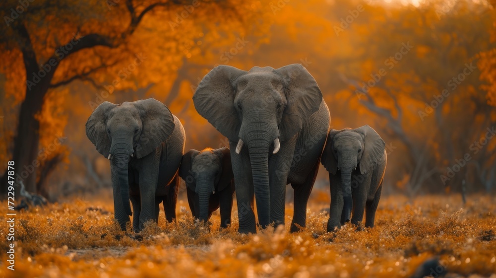 Fototapeta Elephant Family, Heartwarming scene of a family of elephants, emphasizing the strong bonds within the animal kingdom. 