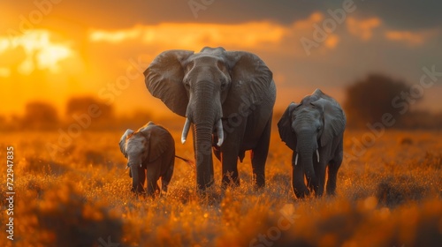 Elephant Family, Heartwarming scene of a family of elephants, emphasizing the strong bonds within the animal kingdom. 