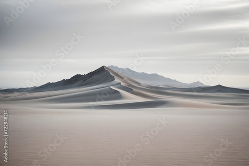 Desert photo with gray sand dunes in shades of gray, reminiscent of drought