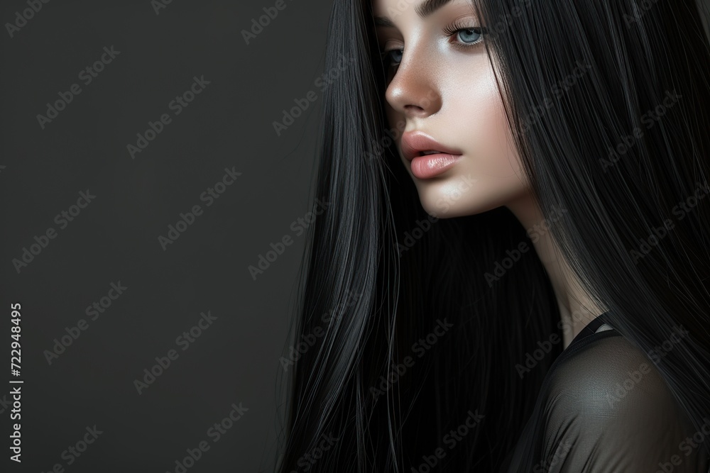 Cute pretty woman with silky long brunette hair Cute pretty woman with silky long brunette hair