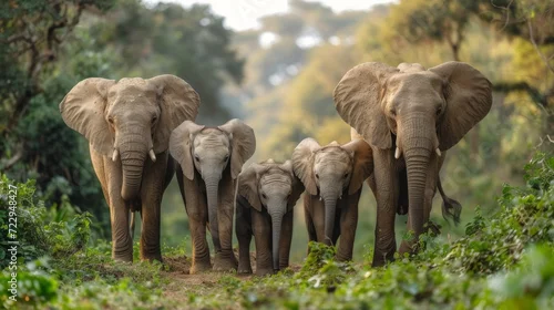 Obraz Elephant Family, Heartwarming scene of a family of elephants, emphasizing the strong bonds within the animal kingdom. 