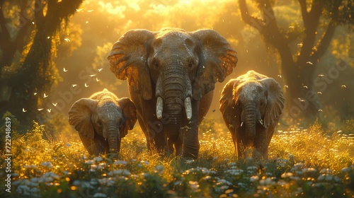 Elephant Family, Heartwarming scene of a family of elephants, emphasizing the strong bonds within the animal kingdom.  photo