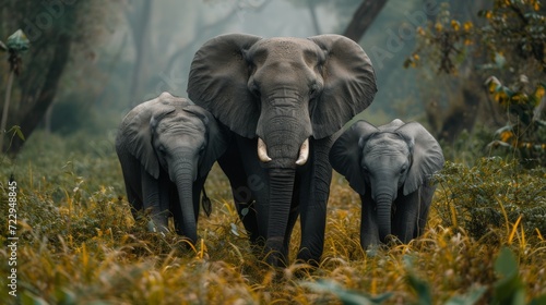 Elephant Family  Heartwarming scene of a family of elephants  emphasizing the strong bonds within the animal kingdom. 