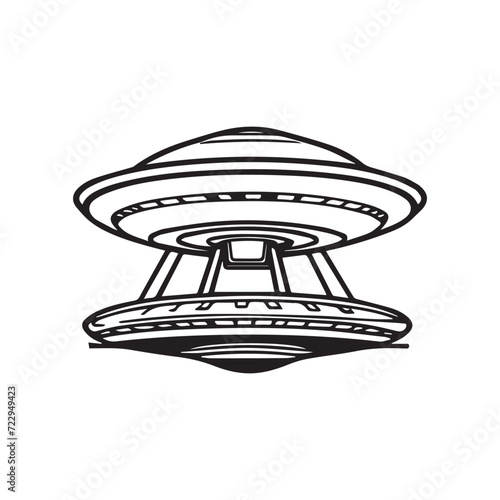 2d black outline vector hand drawn art style minimalism black and white alien spaceship flying object