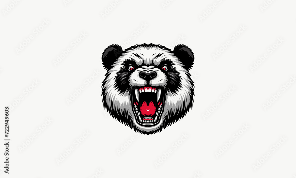 Obraz premium head angry panda and fangs vector logo design