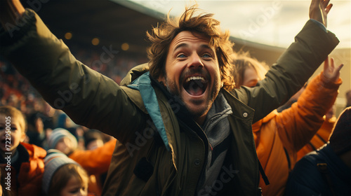male fan rejoices at the victory of his favorite sports team, created with Generative AI Technology.