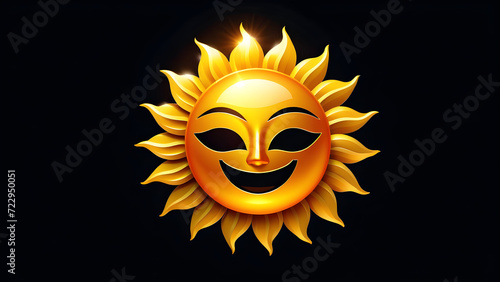 sun 3d icon isolated on a black background. With black copy space