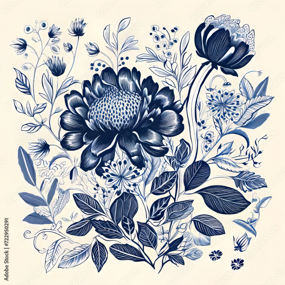 Blue and White Floral Elements