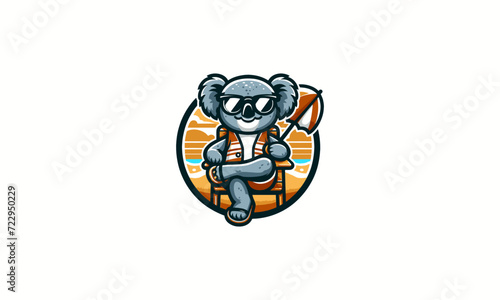 koala wearing sun glass on beach vector logo design