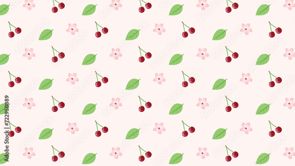 cute japanese cherry pattern with blossoms and leaves background design