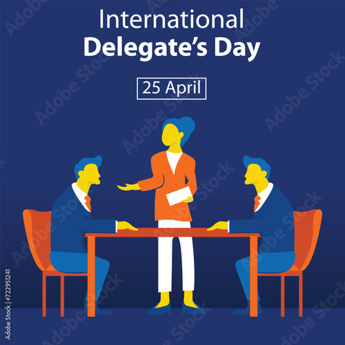 illustration vector graphic of the female moderator was guiding the delegators around the table, perfect for international day, international delegates day, celebrate, greeting card, etc.
