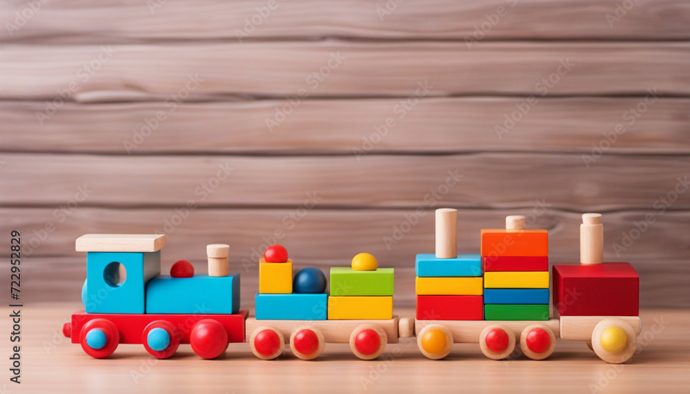 Wooden colorful block train on room background. Brain and coordination exercise Wooden colorful block train on room background. Brain and coordination exercise