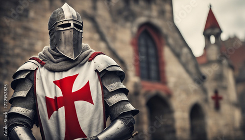 Templar knight wearing an armor, medieval times, crusader