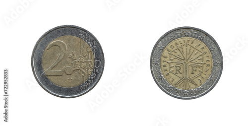 2 Euro coin from France 2000, obverse and reverse.