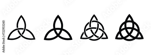Medieval Celtic knot tattoo ornament set. Celtic, Irish knots silhouettes. Celtic symbols, endless knot shape vector icon, infinite spirit unity symbol, pagan circle tribal symbols graphics isolated