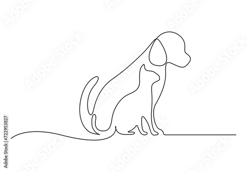 Cat and dog continuous one line drawing vector illustration. Isolated on white background vector illustration. Pro vector
