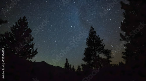 Starry Night Sky Peeking Through Silhouetted Pines