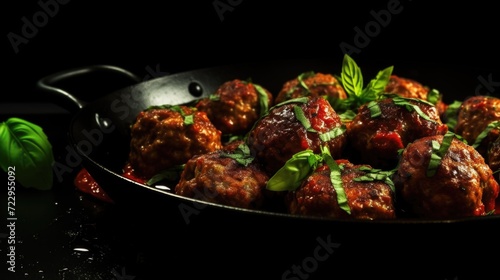 Delicious meatballs in a flavorful sauce, topped with fresh basil. Perfect for Italian cuisine or comfort food recipes