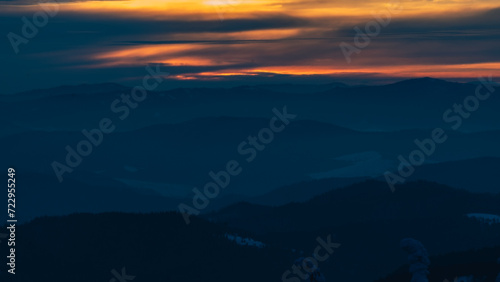 Morning, sunrise on Radziejowa mountain in Beskid Sądecki, Poland, Europe photo