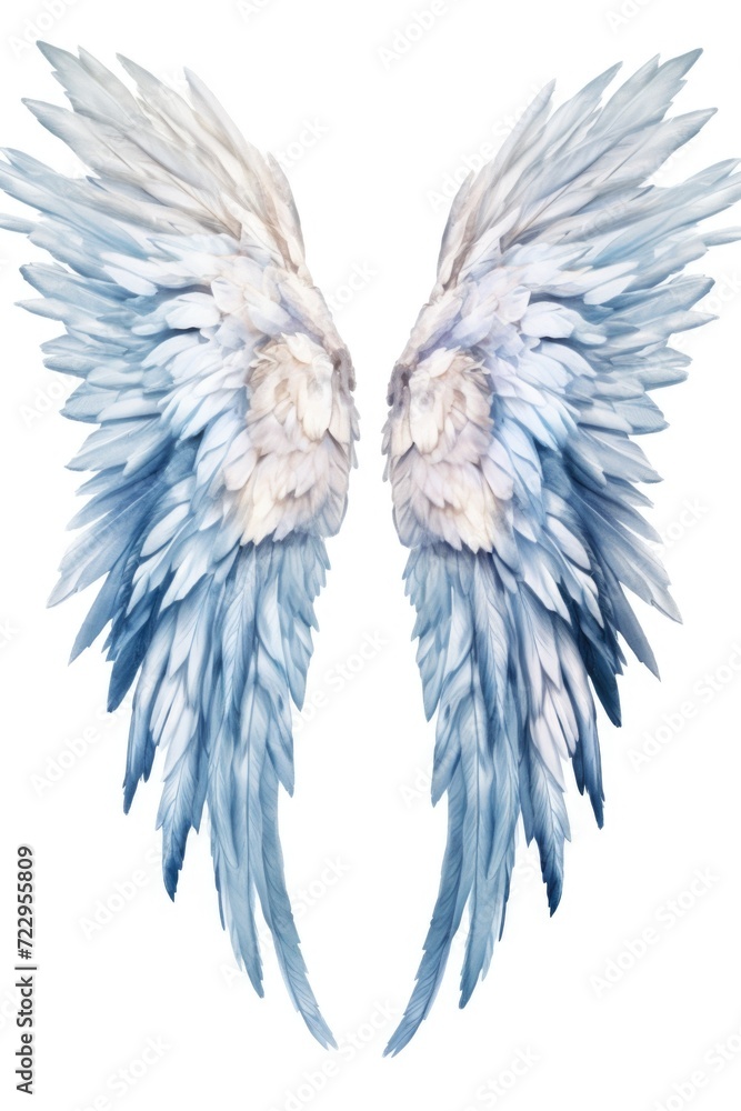 Obraz premium White and blue wings depicted on a clean white background. Suitable for various creative projects and designs