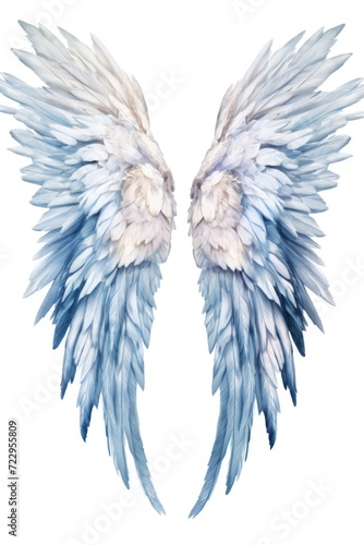 White and blue wings depicted on a clean white background. Suitable for various creative projects and designs