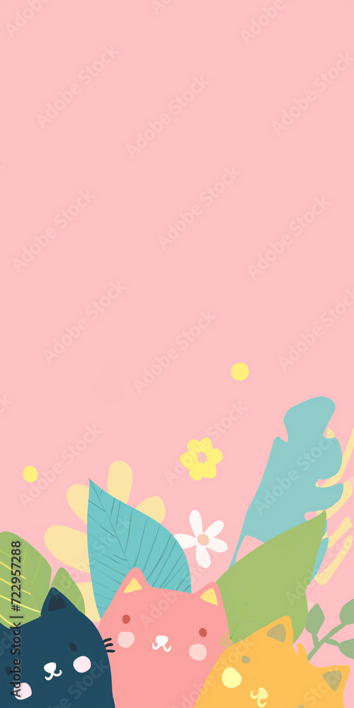 Gatinho fofo isolado no fundo rosa pastel - Fundo de tela