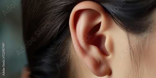 Close-up of a woman's ear, highlighting its unique features. Perfect for medical or beauty-related projects