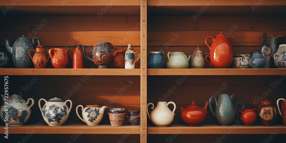 A collection of various vases neatly arranged on a shelf. Perfect for home decor or floral arrangements