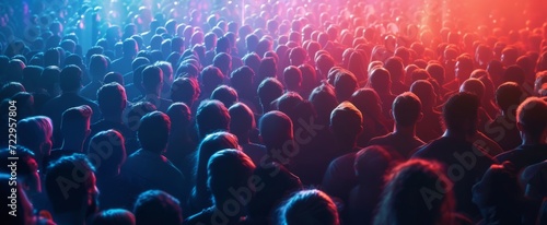 Vibrant Crowd Gathering at Nighttime Event Captured in Vivid Tones, Illuminated by Dynamic Stage Lighting, Depicting Energy and Community Unity