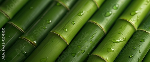 Fresh Green Bamboo Stalks with Water Droplets Close-up - Tranquil Natural Background for Serene and Zen-like Themes