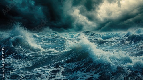 Fototapeta Naklejka Na Ścianę i Meble -  Stormy sky over a turbulent sea. Waves in storm