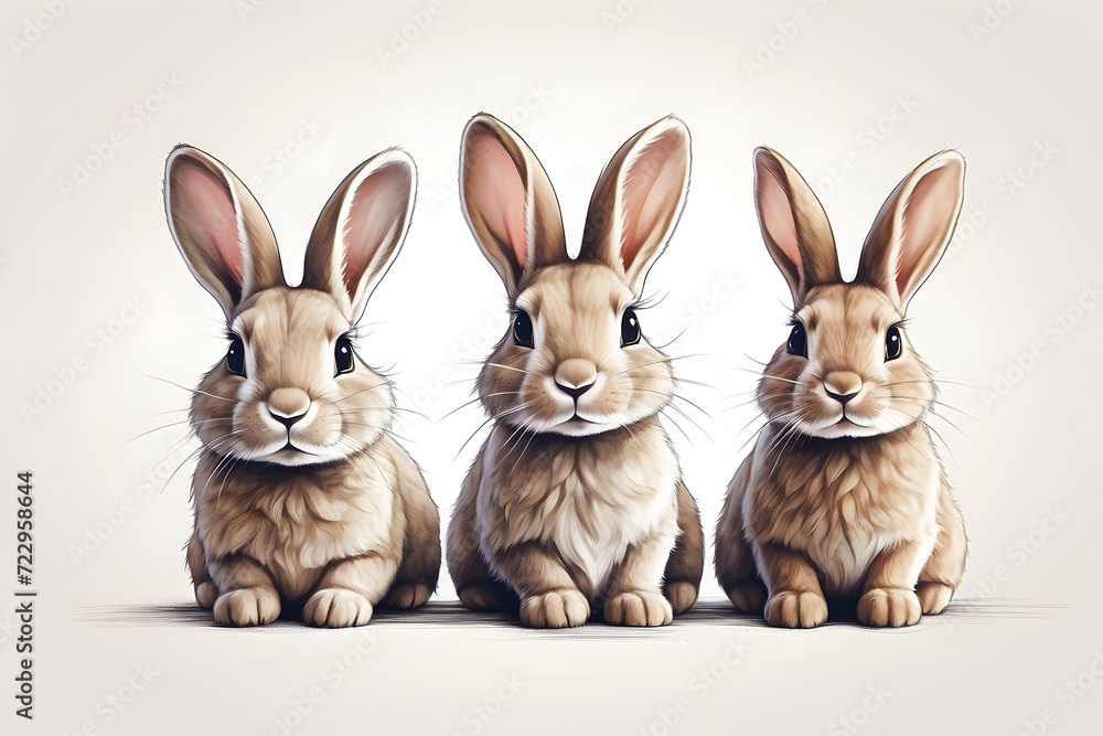 Front view of cute rabbits illustration Front view of cute rabbits illustration
