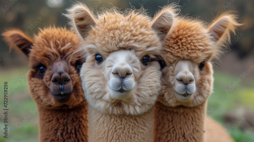 Fluffy Alpacas, Delightful shot of fluffy alpacas with expressive eyes, radiating charm and gentleness.