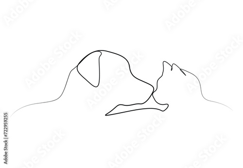 Dog and cat one continuous line drawing logo symbol vector illustration. Free vector