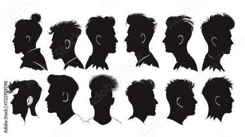 A collection of silhouettes featuring men with different hair styles. Versatile and suitable for a variety of projects