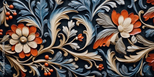 A detailed view of a decorative design on a wall. This versatile image can be used in various design projects