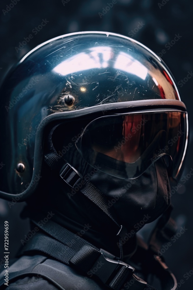 A close-up image of a person wearing a motorcycle helmet. This picture can be used to depict safety, motorcycle riding, or extreme sports A close-up image of a person wearing a motorcycle helmet. This picture can be used to depict safety, motorcycle riding, or extreme sports