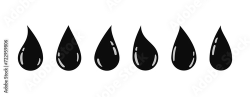 Black Drops Set – Collection of Simple Oil Drops – Vector Water Drop Icons on White Background