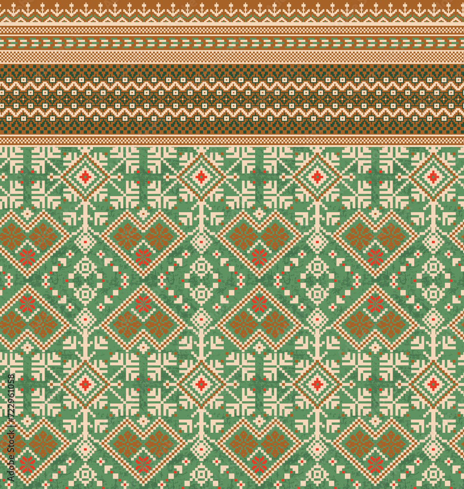 Cross Stitch seamless pattern. Pixel pattern. Design for clothing, fabric, background, wallpaper, wrapping,