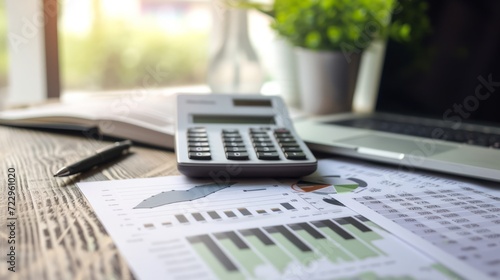 A pencil, plants and charts on a table, this photo has accounting and finance business related concepts, charts, pencils in the middle photo