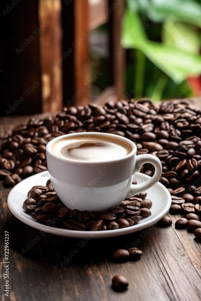A cup of coffee sitting on top of a saucer. Perfect for illustrating coffee breaks or cozy mornings A cup of coffee sitting on top of a saucer. Perfect for illustrating coffee breaks or cozy mornings