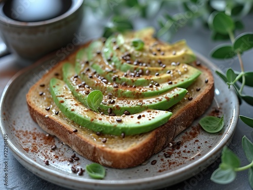 Cozy brunch, avocado toast, black coffee presenting the comforting aspects of the meal. AI